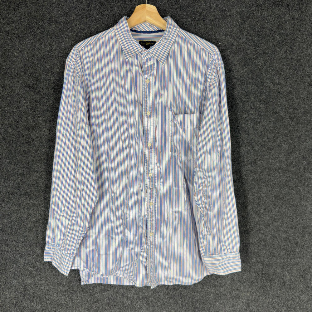 Club Room Shirt Men XL Blue Striped Button Up Collared Long Sleeve Pockets